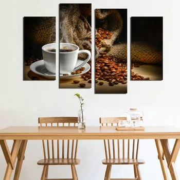 

4 Panels Fragrant Coffee Beans Print Painting On Canvas Wall Art Poster Modular Pictures Kitchen Home Decor Unframed
