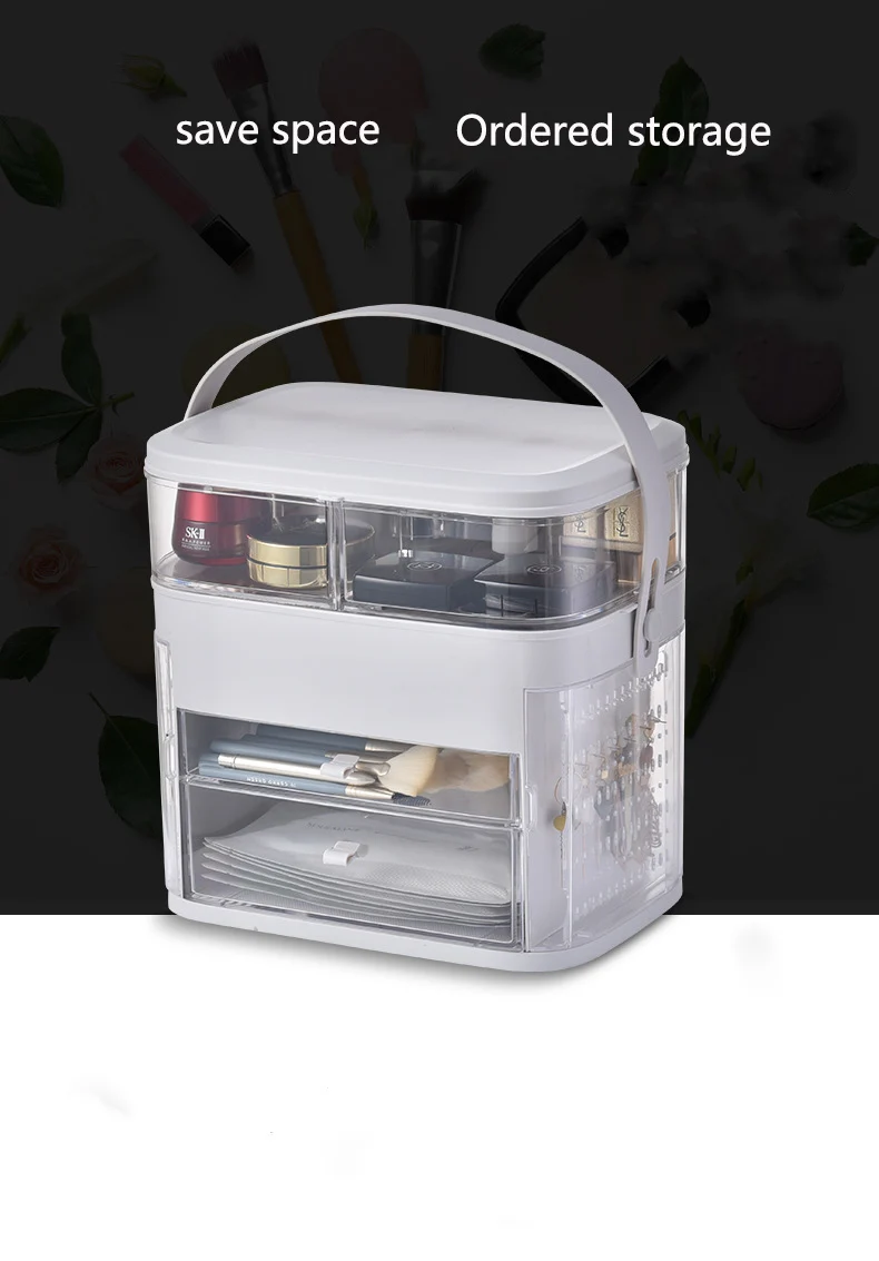 Portable waterproof cosmetic box dust cover box storage box drawer plastic cosmetics storage box jewelry box indoor