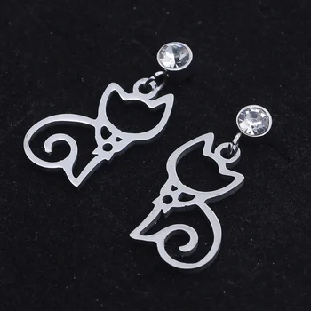 

High Quality 100% Stainless Steel Cat Charm Drop Earring for Women Wedding Party Dangle Earrings Jewelry Gift