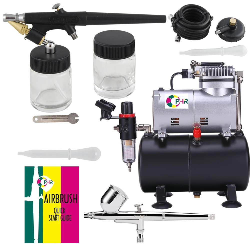 OPHIR Single-Action & Dual-Action Airbrush Kit & Air Tank Compressor 110V, 220V for Hobby Wall Painting Model AC090+004A+071