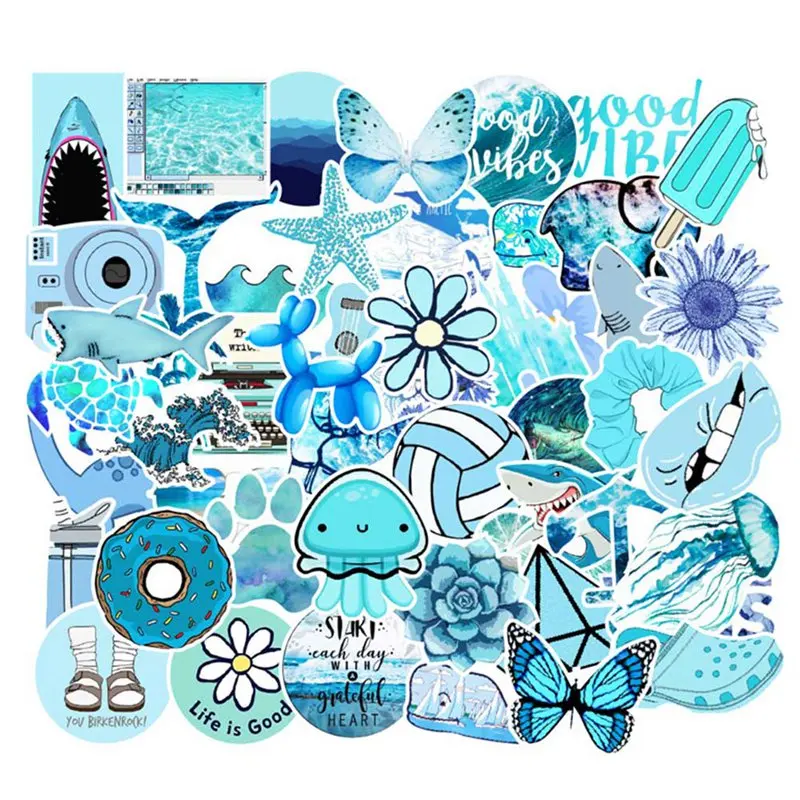 

50 PCS Cartoon Blue VSCO Stickers For Chidren Toy Waterproof Sticker to DIY Suitcase Laptop Bicycle Helmet Car Decals
