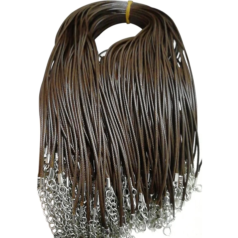 Brown-50pcs 10/50 шт./лот черная кожаная на вощеном шнуре из шнур Цепочки и ожерелья цепи DIY строка ремень Каната Омара застежка кожаная Ювелирная цепочка - Цвет: Brown-50pcs