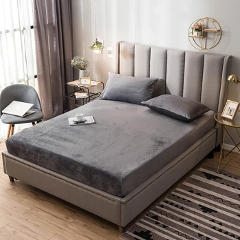 

Fitted Sheet Solid Color Winter Mattress Cover Keep Warm Bedding Bed Sheets With Elastic Band Double Queen Size Sheet