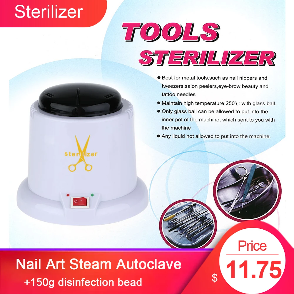 

Nail Art Steam Autoclave Scissor Manicure Sterilizer Machine Disinfection Box with 150g Disinfection Tools Glass Bead 220V