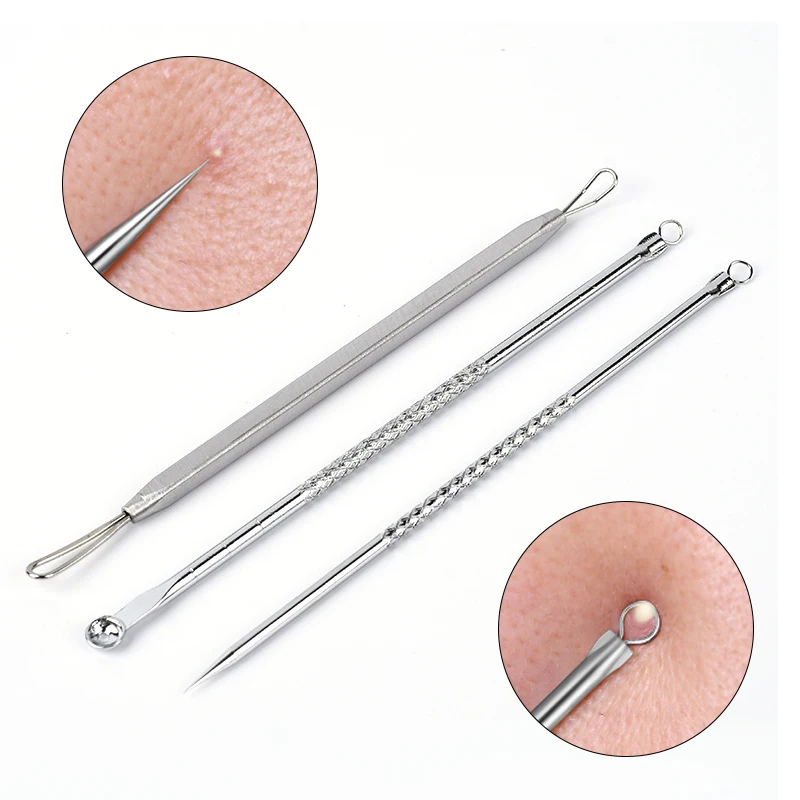 

3pcs/set Blackhead Comedone Acne Pimple Blackhead Blemish Remover Tool Spoon For Face Skin Care Tool Needles Facial Pore Cleaner