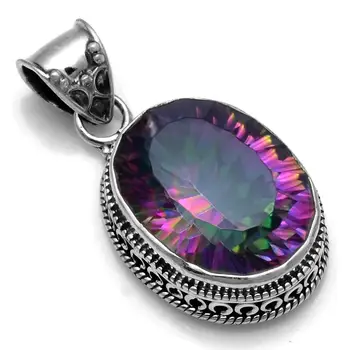

Genuine Mystic Topaz Pendant 925 Sterling Silver, 35 mm, 2SP0584