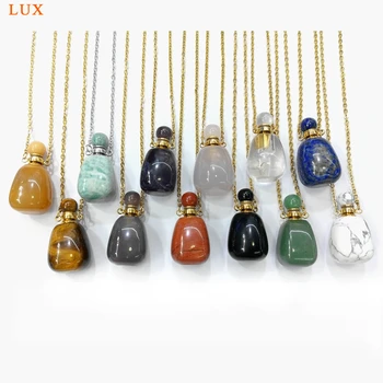 

columnar natural Amethysts rose quartzs lapis smoky gems stone Perfume Bottle Pendant Essential Oil Diffuser for women Necklace
