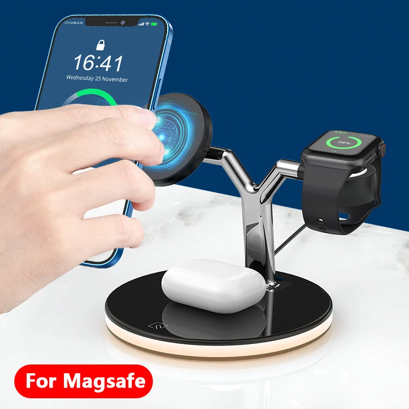 Estação de Carregamento sem Fio para Magsafe Rápido para Apple Magnético Iphone 12promax 12mini 15w Carregador Relógio Airpods Pro 3in1 12 12pro 1 Cheap Carregadores sem Fio