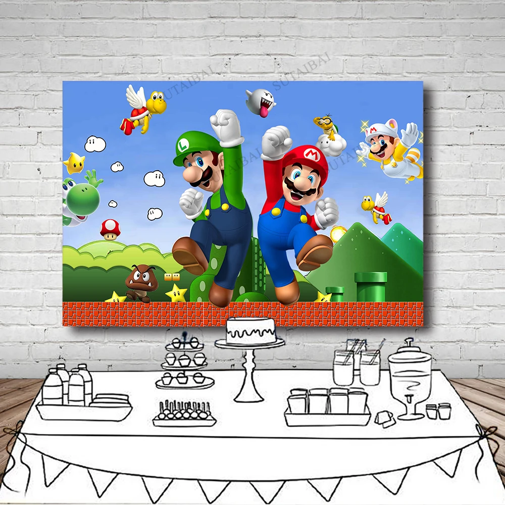 

Custom Super Mario Backdrop Party Child Baby Shower Happy Birthday Photo Background Photography Photozone Photocall