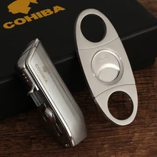 COHIBA 3 струйный фонарь, зажигалка для сигар, острый резак для сигар, набор металлических зажигалок из нержавеющей стали, портативные гаджеты, W/сигары