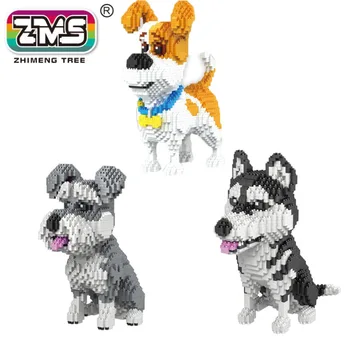 

Zms diamond building blocks creative assembling children's building blocks Mike, Husky, Schnauzer cartoon dog series
