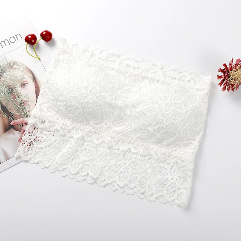 1PCS Fashion Women Lace Strapless Tube Top Sexy Bra Crop Tops Blusa Padded Seamless Tube Bra Bralette Bandeau Top