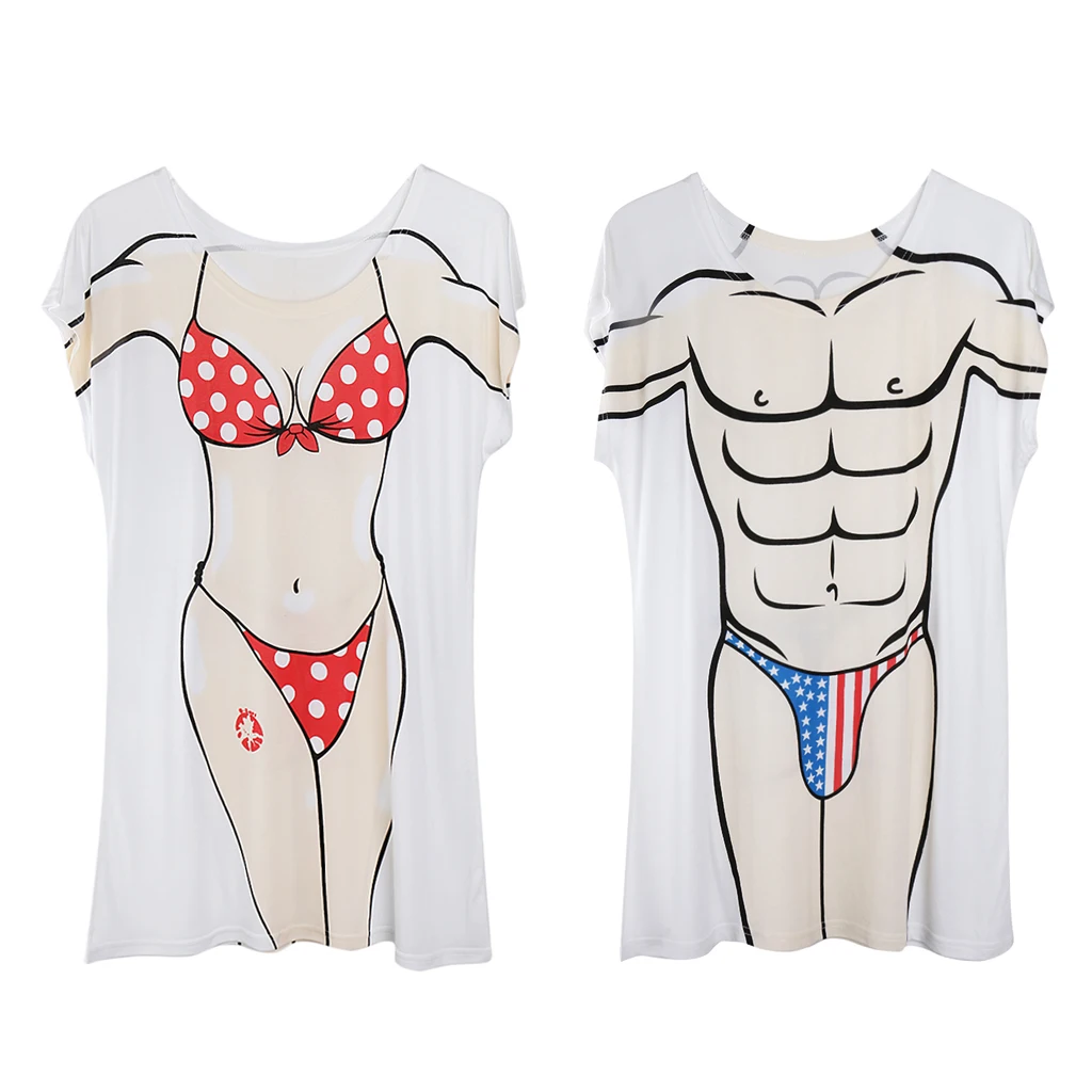 

2pcs Women's Polka Dots Bikini USA Flag Thong Swimsuit Cover-up T-shirt Tee Tops Pajamas Nightwear Beachwear