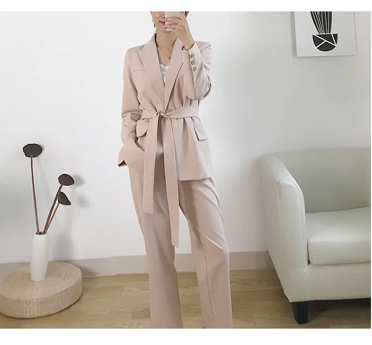 S-XL размера плюс брючный костюм Женский Повседневный Женский блейзер с поясом+ узкие рабочие брюки-карандаш весенне-осенний Женский комплект из двух предметов