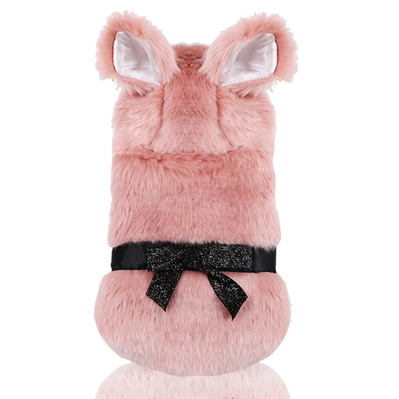 Transer, зимняя Розовая Одежда для маленьких собак, пояс с бантом, теплое пальто с капюшоном для собак, верхняя одежда без рукавов для щенков 9925 - Цвет: Pink