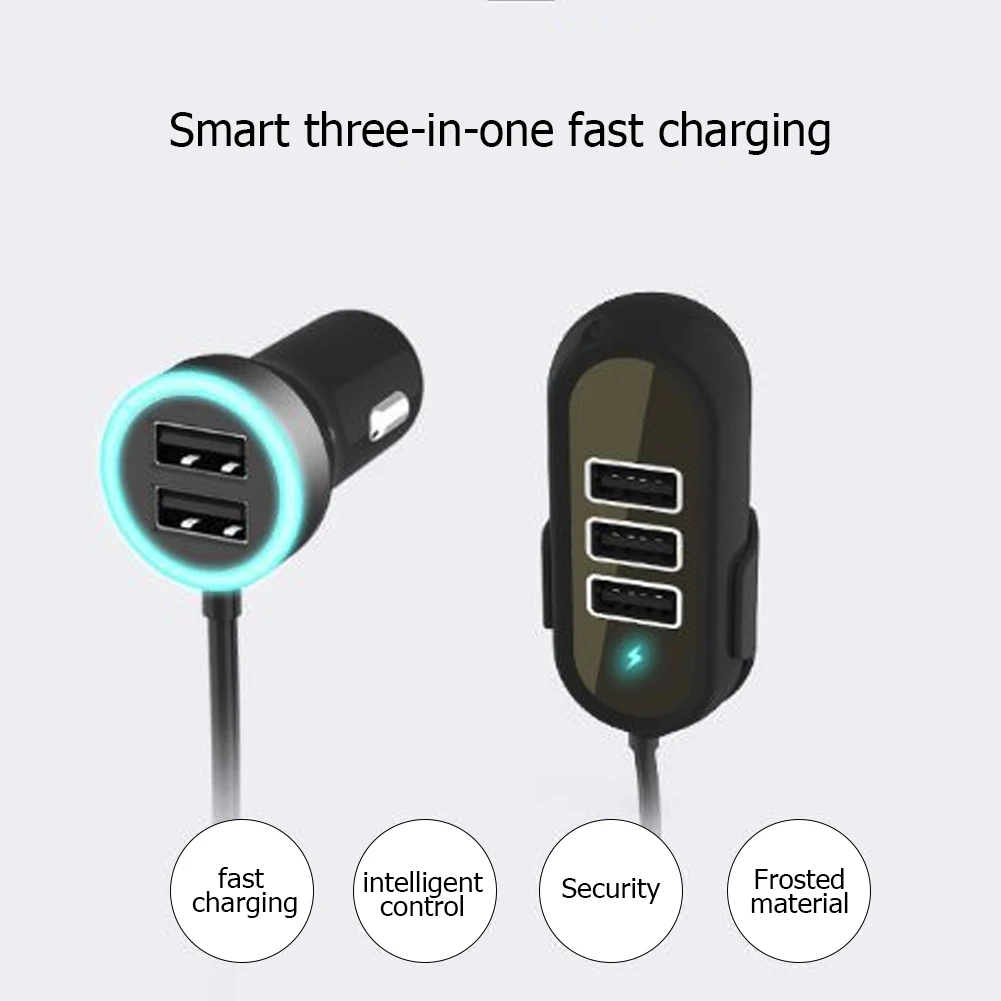 Car Chargers Adapter PD 18W Car Charger 5USB Car Front and Rear Car Charger With 1.5 Meters Charging Cable