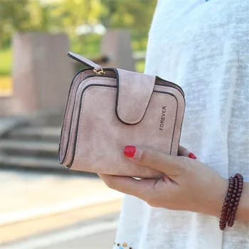 

Lady Snap Fastener Zipper Short Clutch Wallet Solid Letter Fashion Small Female Purse Short Purse Matte Vintage Women Wallet