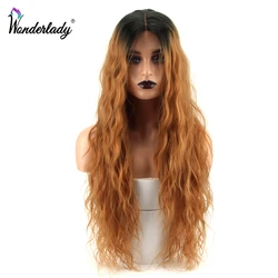 WonderLady Lace Front Synthetic Wigs For Black Women 30 Inches Ombre Long Wavy Hair Lace Wigs Middle Part #1B Brown Cosplay Wig