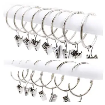 

25 Pack Curtain Ring wiht Clips, Metal Decorative Drapery Window Curtain Ring Hooks with Strong Clip Rustproof, Easy Open and Cl