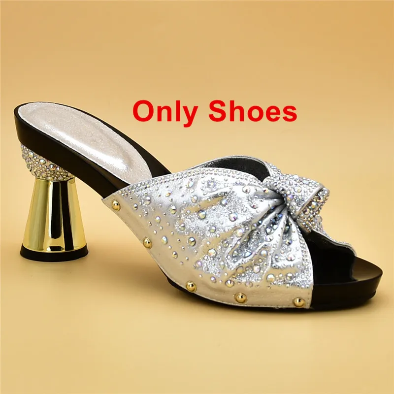 Sliver shoes only Новое поступление высокое качество свадебные туфли и сумочка в африканском стиле в комплекте, украшенная Стразы в африканском стиле; комплект из обуви и сумки для вечерние в итальянском стиле - Цвет: Sliver shoes only