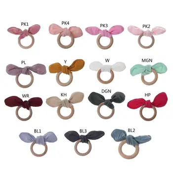 

Bunny Ear Baby Teething Ring Safe Organic Wooden Ring Nursing Training Newborns Toys Baby Teethers