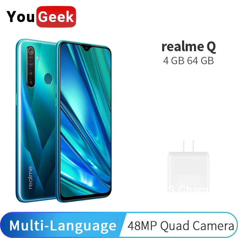 Realme Q 4 Гб 64 6 3 дюйма Мобильный телефон Snapdragon 712 AIE 48MP Quad Camera мобильный 20 Вт быстрое