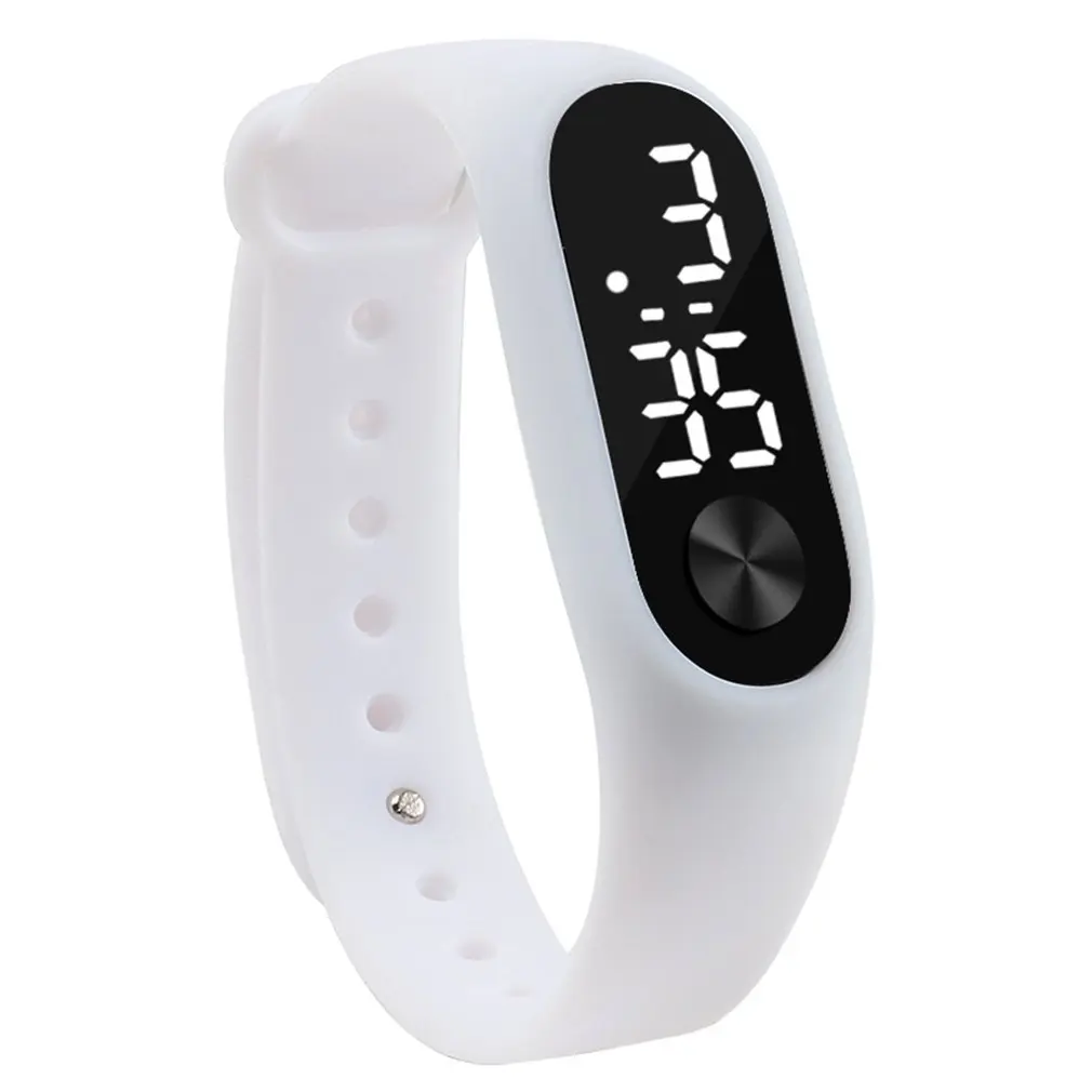 Мужские и женские повседневные спортивные часы с браслетом, Белый светодиодный электронный цифровой карамельный цвет, силиконовые наручные часы для детей