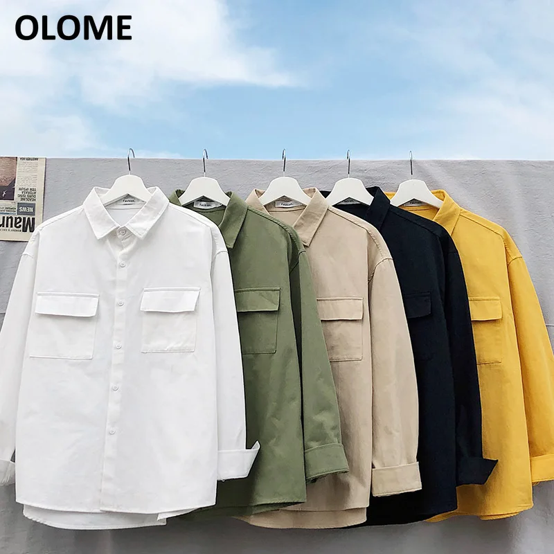 

ins wind fashion men's spring and autumn new tooling long-sleeved shirt men's trend solid color casual coat shirt men's clothing