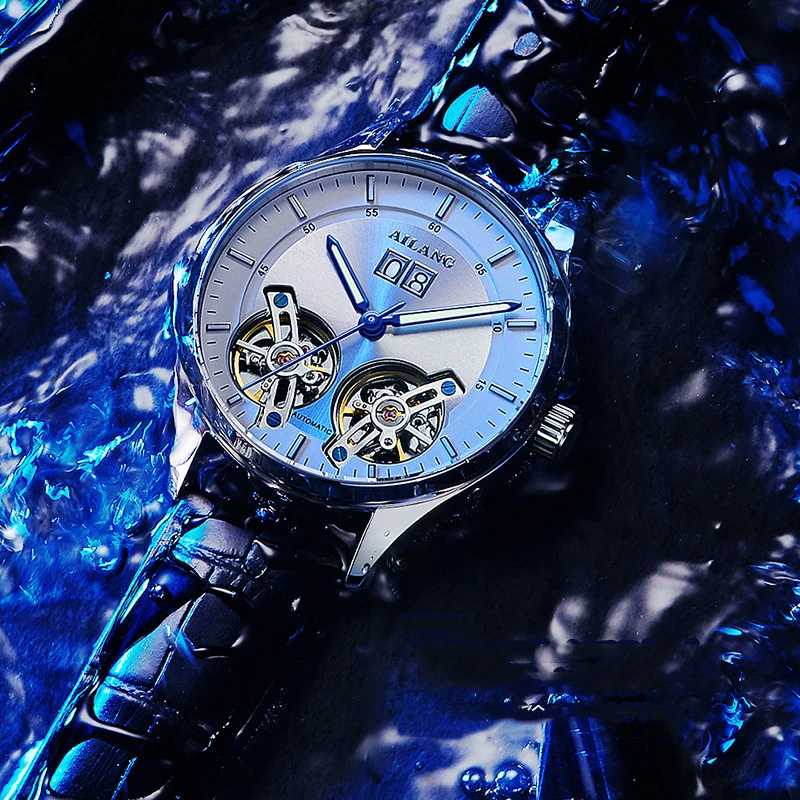 AILANG Роскошные двойные Tourbillon Мужские часы модные деловые светящиеся наручные часы Мужские часы автоматические механические часы Relojes