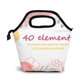 

Free Organic Natural Seamless Pattern Set Lunch Bag Boxes Bags Portable Insulated Picnic Food Box for Women Men