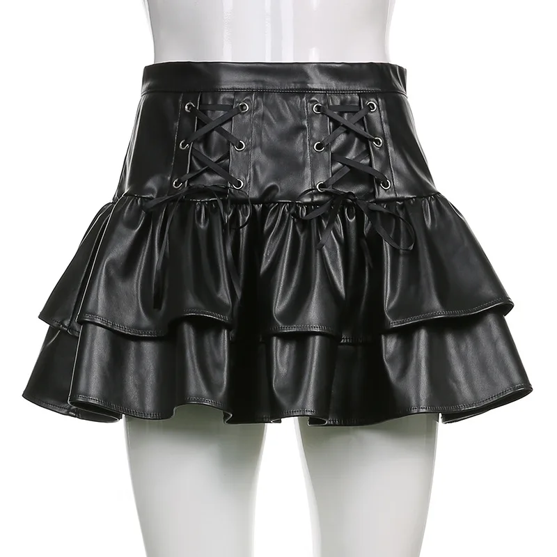 Short Leather-look Pleated Skirt Noir Maje - Women