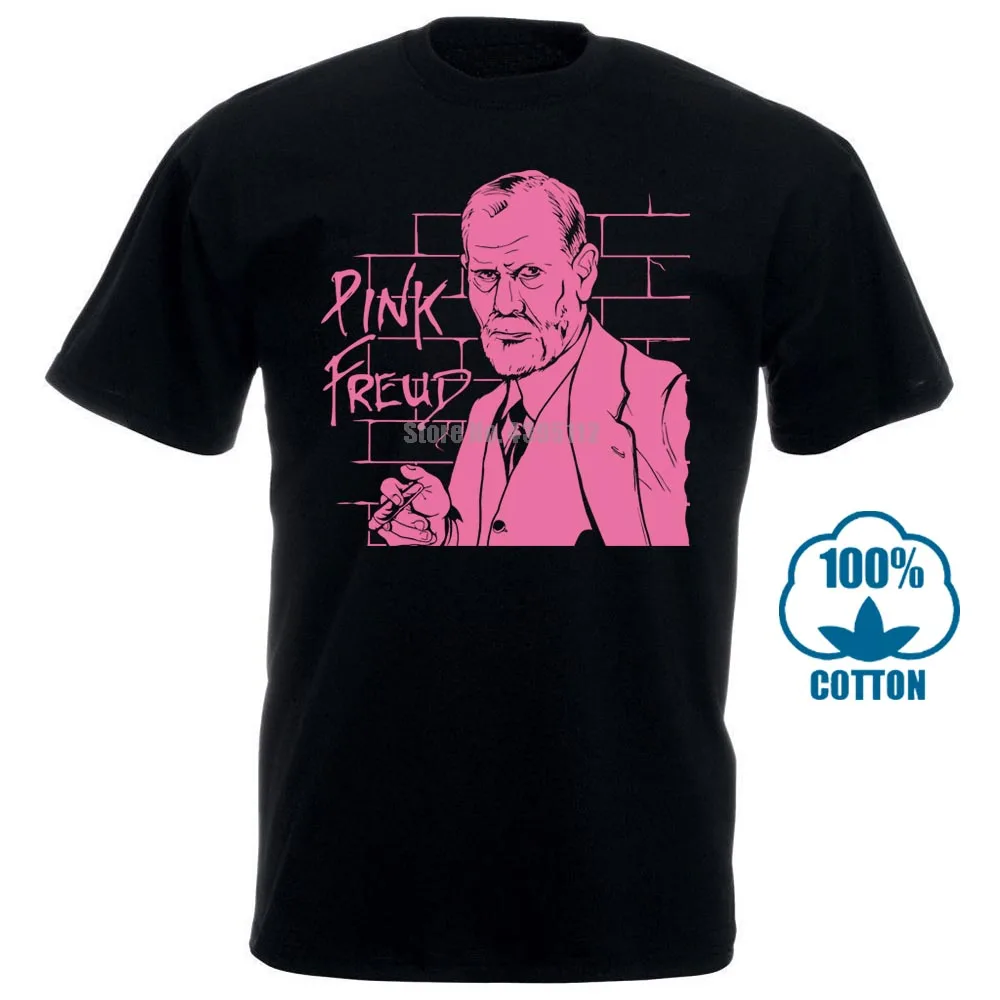 Дешевые футболки Смешной розовый Фрейд забавная футболка с вырезом лодочкой короткий рукав мужская футболка 010747 - Цвет: Черный