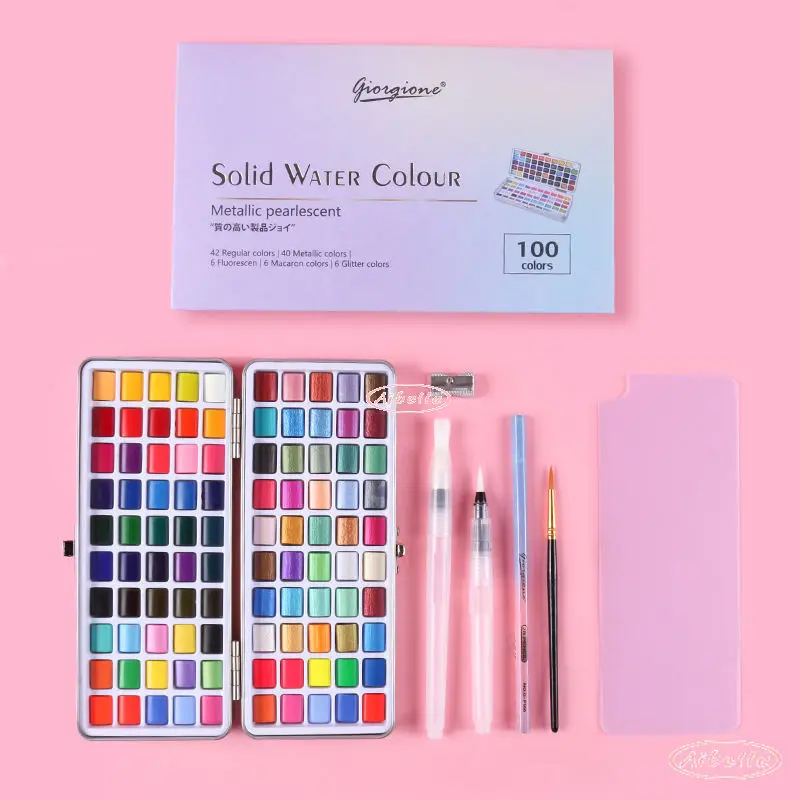 Professional Solid Watercolor Paints Set 50/72/90/100 Colors Artist Water Coloring Paint for Drawing Art Paint Art Supplies