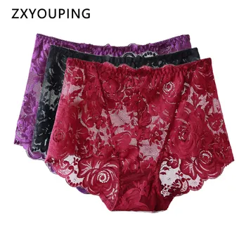 

Lace Hollow Out Panties Women Sexy Transparent Breathable Underwear Flower Embroidery Seamless Briefs Plus Size L-XXL Lingerie