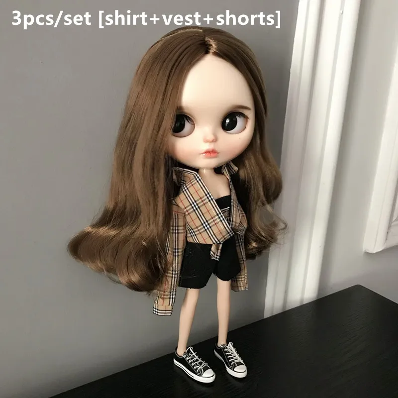 

3Pcs/set 1/6 Doll [Shirt+vest+pants] Blyth Shirt Blyth pants Blyth Clothes (Fit blyth, azone,ob24,lati, ICY,1/6 Doll)