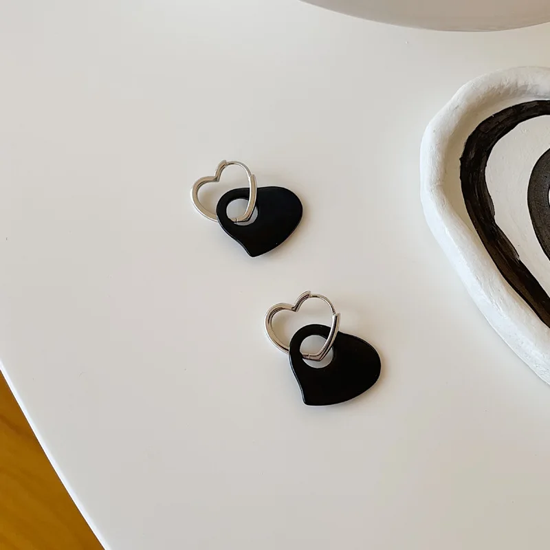 

Silvology Real 925 Sterling Silver Black Agate Heart Drop Earrings for Women Simple Removable Female Earring 2022 Luxury Jewelry