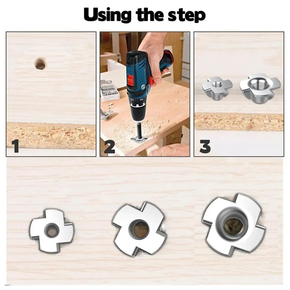 

90/140pcs T Nuts M3 M4 M5 M6 M8 Zinc Plated Four Claws T-nut Hardware Nut Blind Pronged Furniture Speaker Tee Nut Nut O2G4