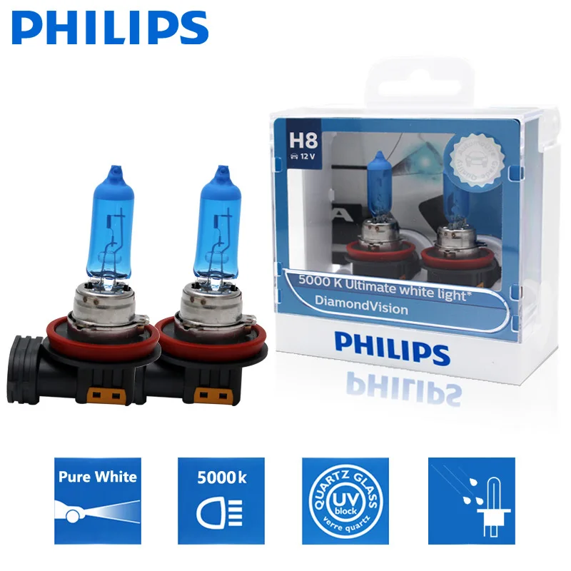 2X Philips H8 12V 35W Diamond Vision 5000K Super White Light Alogena Auto Faro Lampadine Per Auto Fendinebbia 12360 Dvs2