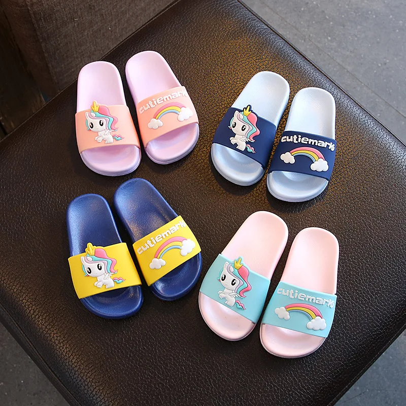 Unicorn Slippers for Boy Girl Rainbow Shoes 2019 Summer Toddler Animal Kids Indoor Baby Slippers PVC Cartoon Kids Slippers