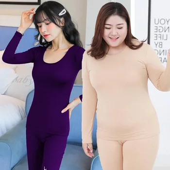 

2020 Autumn Winter Plus Size Thermal Underwear Sets for Women Long Sleeve Sleepwear Suit Thin Warm Body Shaper Pajamas Bodysuit