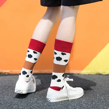 

Women's Trend Cow Printing Bright Color Socks In The Tube Casual Cotton Socks Female Socks Funny Socks
