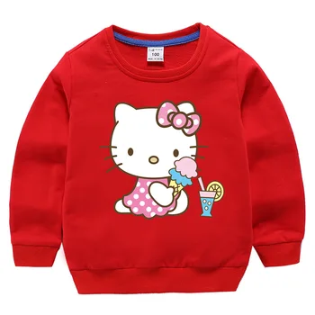 

Autumn Hello kitty Sweatshirt Long Sleeve Sport Casual Baby Girl Clothes Red Black Baby Boy Clothes Winter School Cartoons Tops
