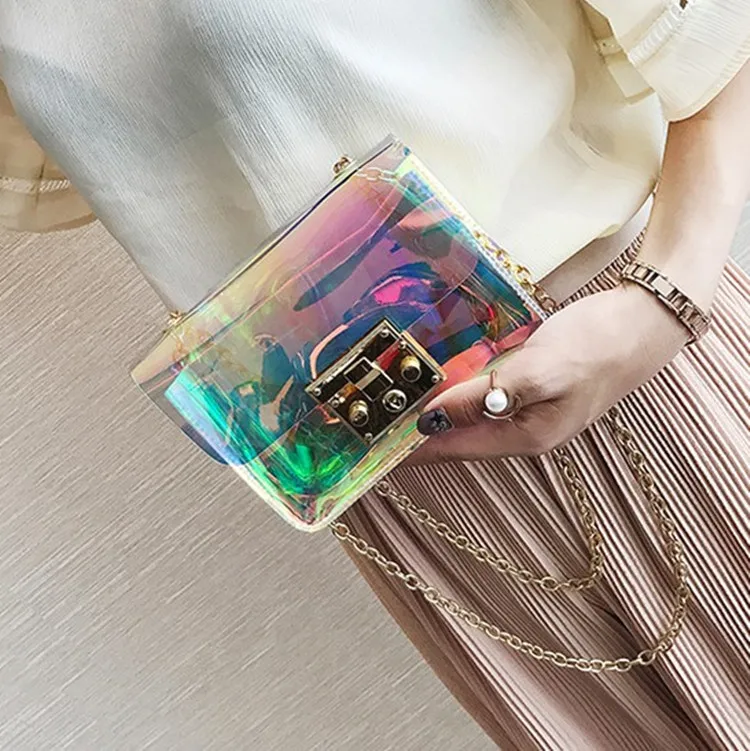 

Japanese Korean Mini Square Sling Bag 2018 New Style Handbag Laser Iron Chain Single-shoulder Crossbody Bag