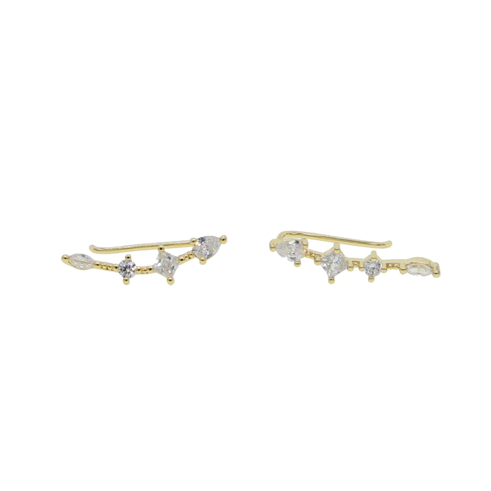Длинные серьги гвоздики с фианитом золотистые подвеской|designer earrings|earrings designerearrings