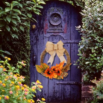 

Simulation Sunflower Wall Hanging Halloween Thanksgiving and Christmas Decorative Door Hanging