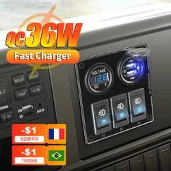 Accesorios para coche, voltímetro QC tipo c, doble USB de carga rápida, toma de corriente de 3 entradas, impermeable, Panel de interruptor basculante para barco marino, 12/24V