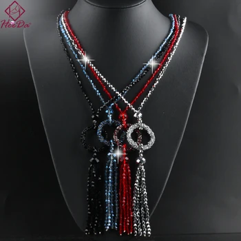 

2020 New Fashion Simple Round Tassel Long Necklace Women Graceful Joker Shiny Crystal Beads Sweater Chain Lady Date Jewelry