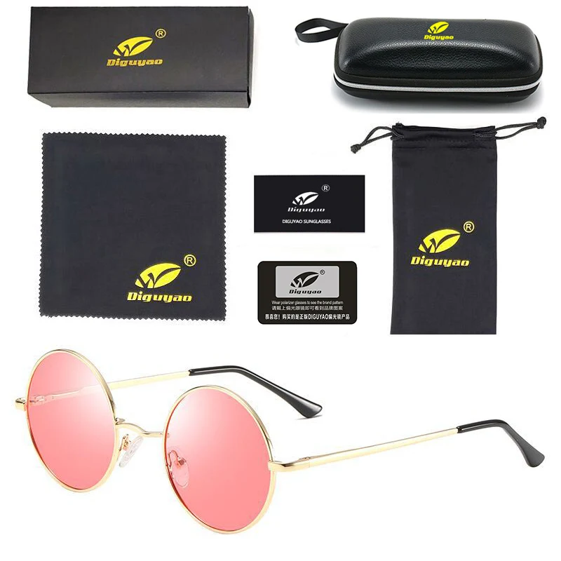 Дизайнерские мужские солнцезащитные очки, высокое качество, женские черные очки, круглые весенние поляризационные солнцезащитные очки gafas polarizadas de hombre - Цвет линз: Gold--OCAEN Pink