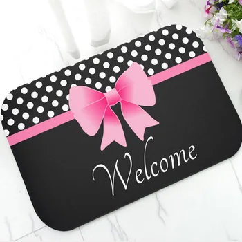 

Elegant Pink Ribbon Polka Dots Door Mat Rug Carpet for Kid Girl Room Welcome Doormat Floor Entry Nonslip Rubber Mats Home Decor