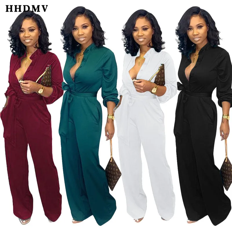 

HHDMV LSD8602 casual office style jumpsuits long sleeve lapel single-breasted pockets comfortable 4 color jumpsuits long pants
